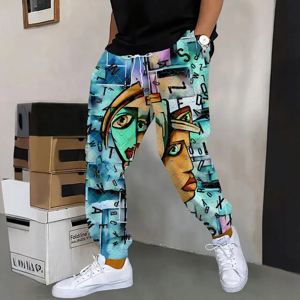 Autumn Men Outdoor Sports Pants Fashion pattern Printed Sweatpants Men Loose Pocket Drawstring Winter Sweatpants clothes for man