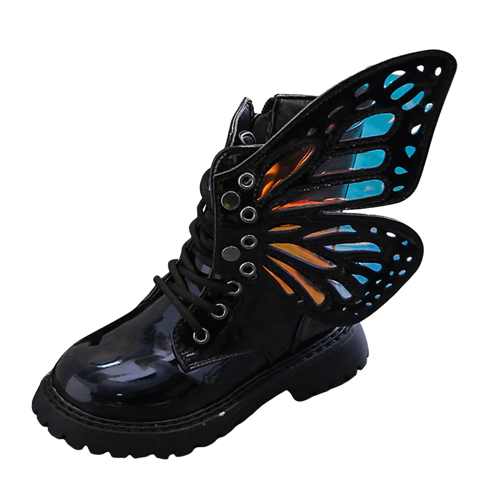 

Rain Boots for Kids Girls' Leather Shiny Wing Decorated Fashionable Colorful Fashion Boots Cowboy Boots for Girls