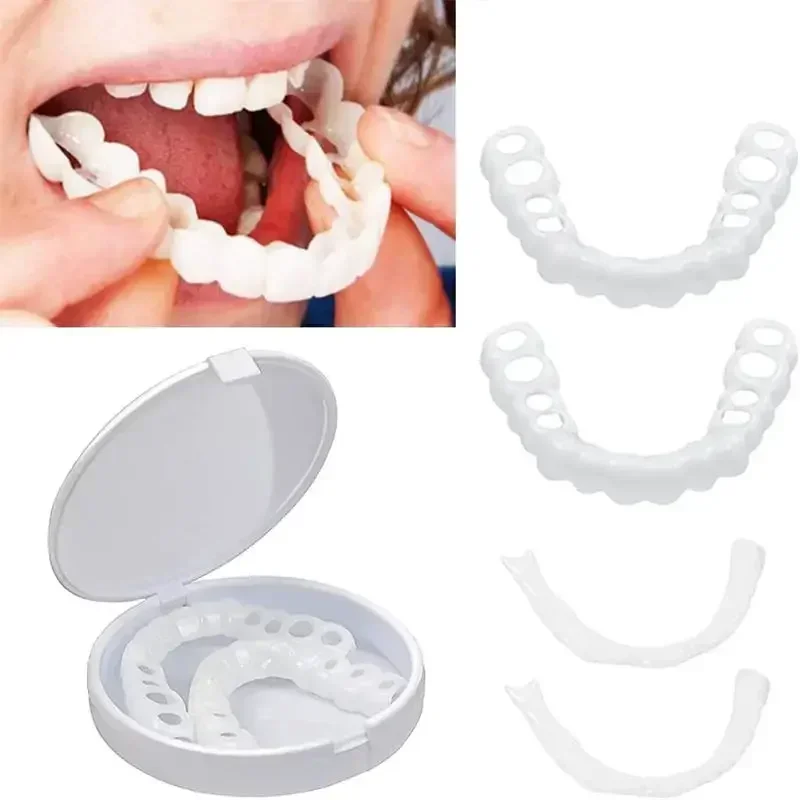 Perfect Fit Dentes Whitening Fake Tooth Cover, Snap On Silicone Sorriso Folheados, Ferramenta de Beleza Superior, Dentes Cosméticos, Frete Grátis