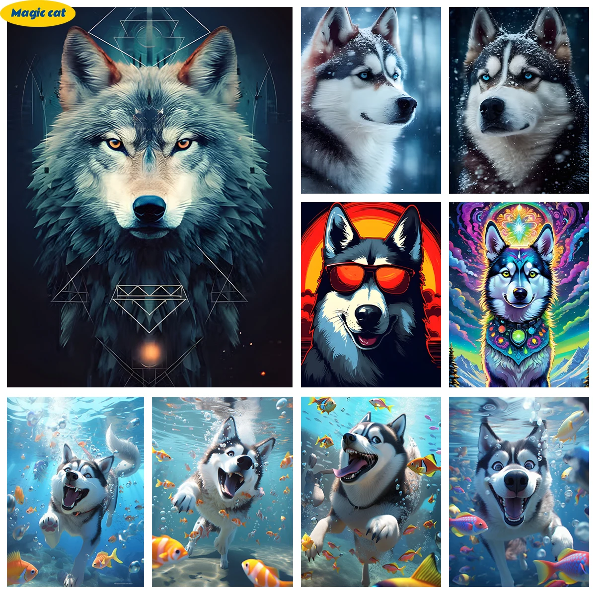 Siberian Husky 5D Diamond Embroidery Cartoon Sled Dog Diy Diamond Painting Animal Cross Stitch Living Room Bedroom Wall Decor