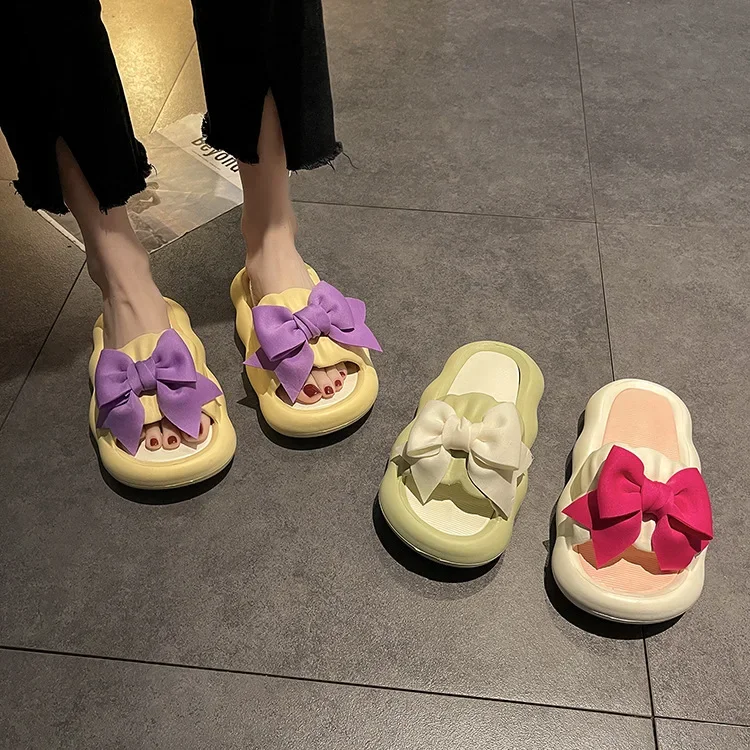 Womens Slippers EVA Indoor Floor Soft Couple Slipper Summer Bow Bedroom Shoes Ladies Flip Flops Fashion Shoes Adult