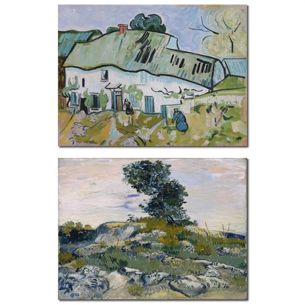 

Landscape Vineyards View Auvers Europe Painting in Oils Canvas by Van Gogh Handmade Masterpiece for Office Display