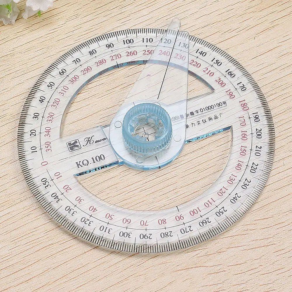 Transparent Round School 360 Degree Office Measuring Tool Ruler Protractor Pointer