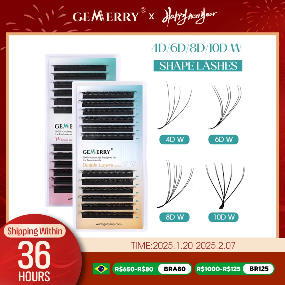 Gemerry 4D/6D/8D/10D W Lashes Two Tips W Shape Eyelashes Extension Premade Volume Fan 8-15mm Soft Cilios Fake Eyelashes Supplies