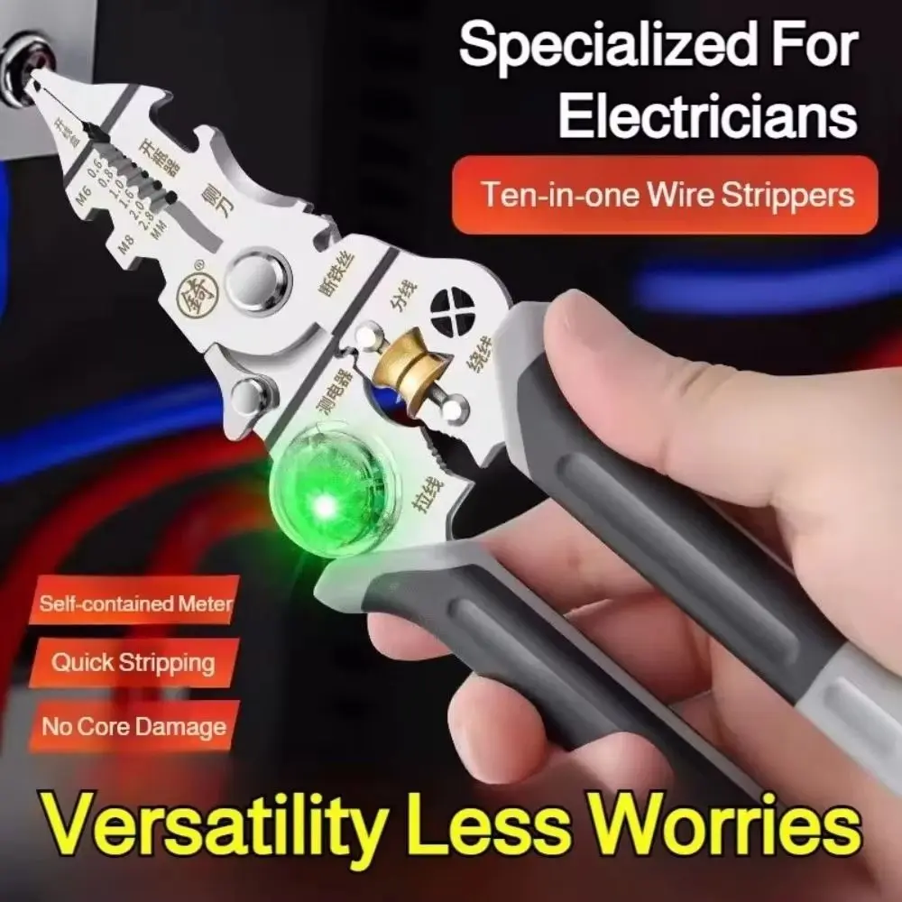 

10 in 1 Wire Stripper Non-slip Adjustable Wire Stripper Crimper Intelligent Durable Voltage Indicator Cable Cutting