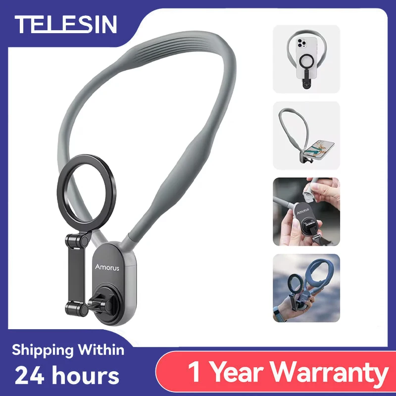 TELESIN Magnetic Neck Silicone Mount Quick Release Phone Holder For IPhone 15 14 13 12 11 X Phone Hold For SAMSUNG HUAWEI XIAOMI