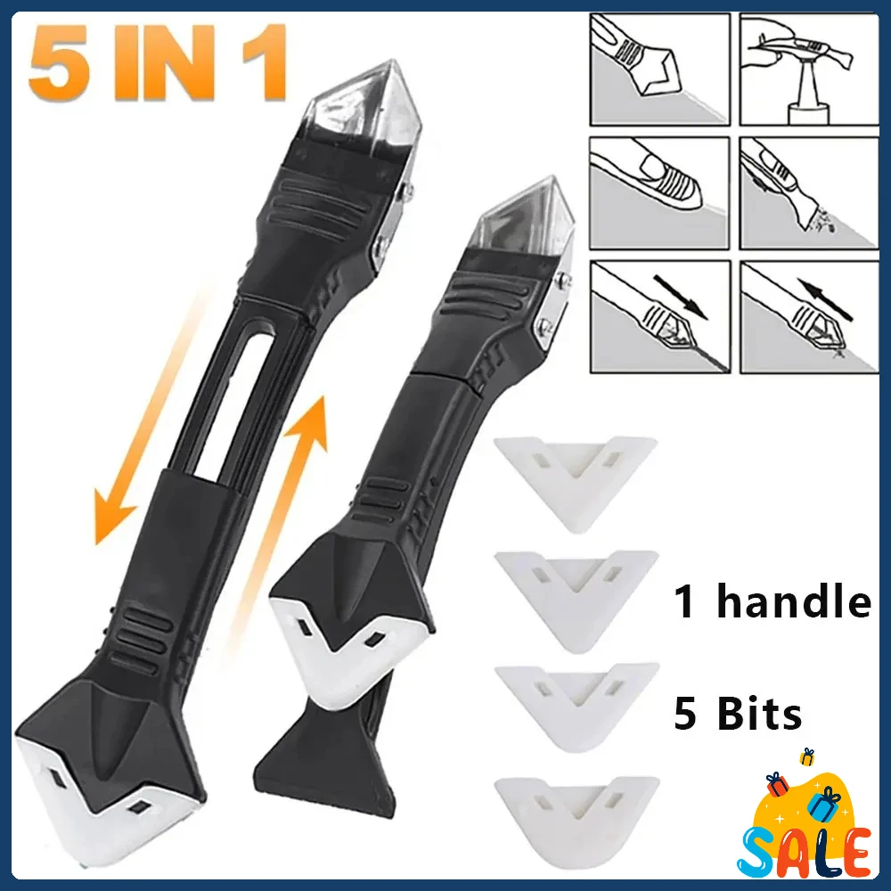 

New5-in-1 Metal Head Shovel Tool Kit: Silicone Scraper Grout Removal Tool Tile Gap Cleaning Sealant Trimming and Corner Cleaning