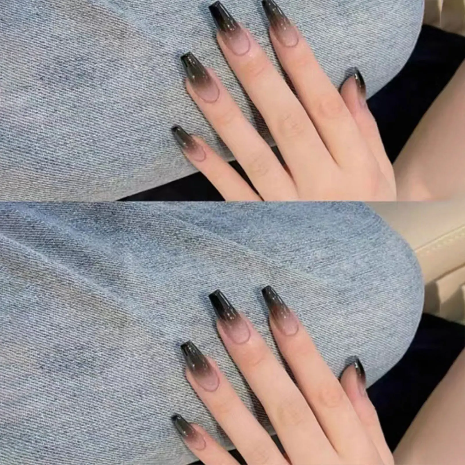 Long Black Gradient Fake Nails Easy to Apply & Remove Nails for Fingernail DIY at Home