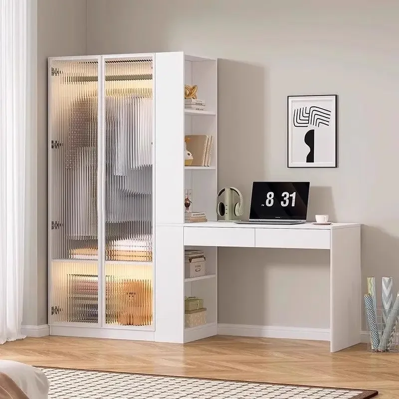 b7- solid wood cream windshield door wardrobe desk integrated combination small apartment wardrobe home bedroom computer