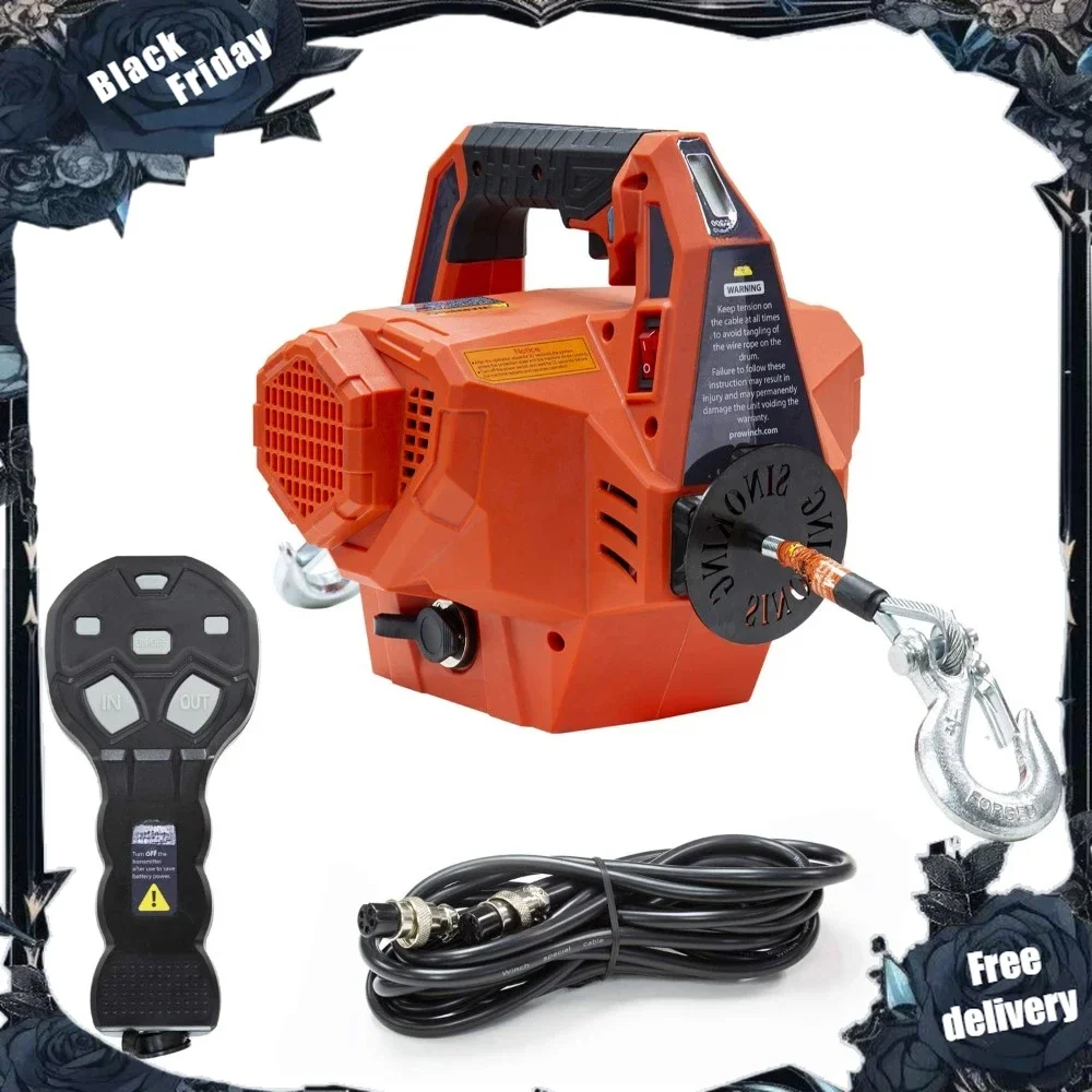 Portable Electric Winch Hoist 500 lbs. Rechargeable Battery Powered Wireless