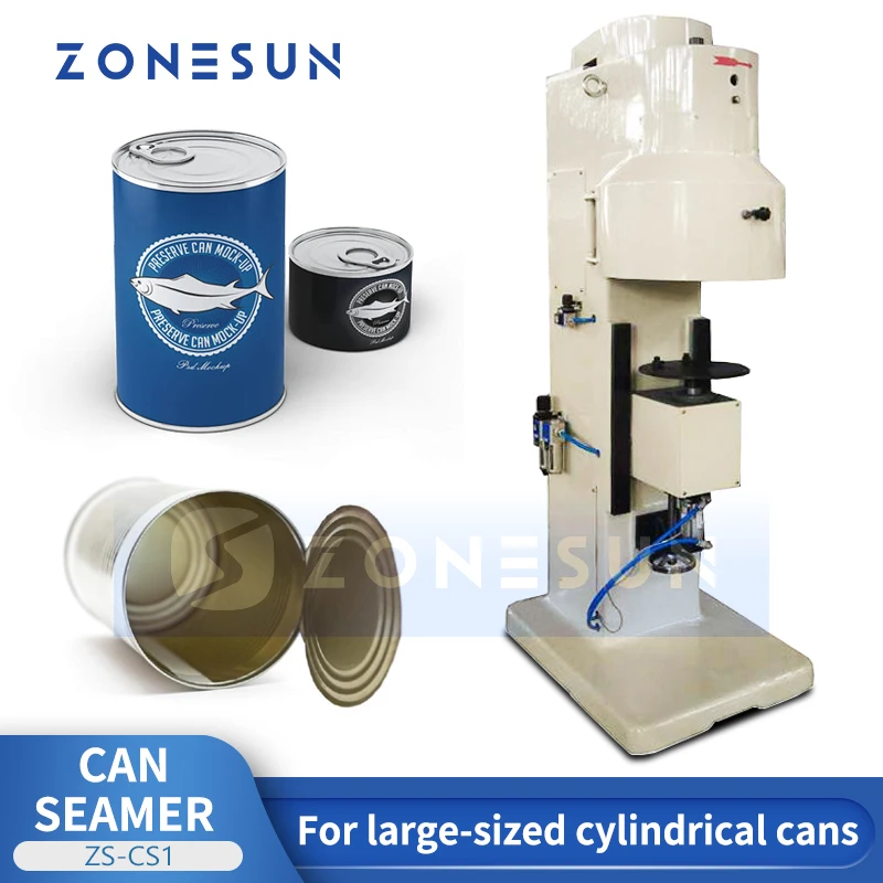 ماكينة إغلاق علب القصدير Zonesun ، شبه أوتوماتيكية ، معدات خياطة أسطوانية كبيرة الحجم ،