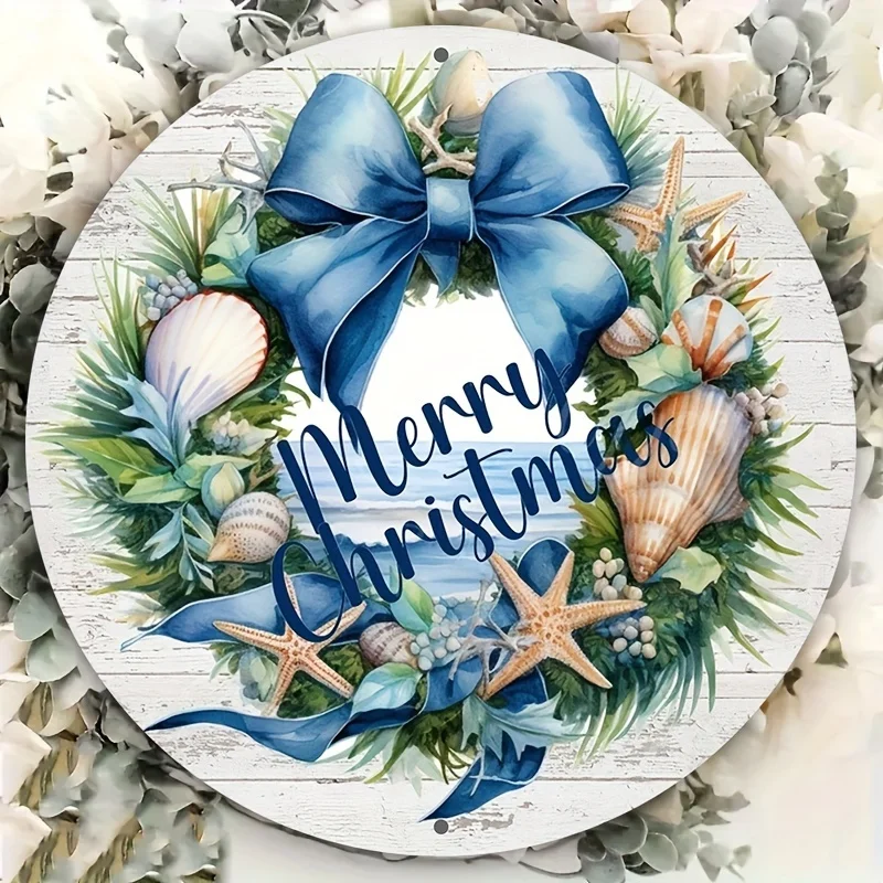 Coastal Beach Theme Merry Christmas Wreath Sign - 8