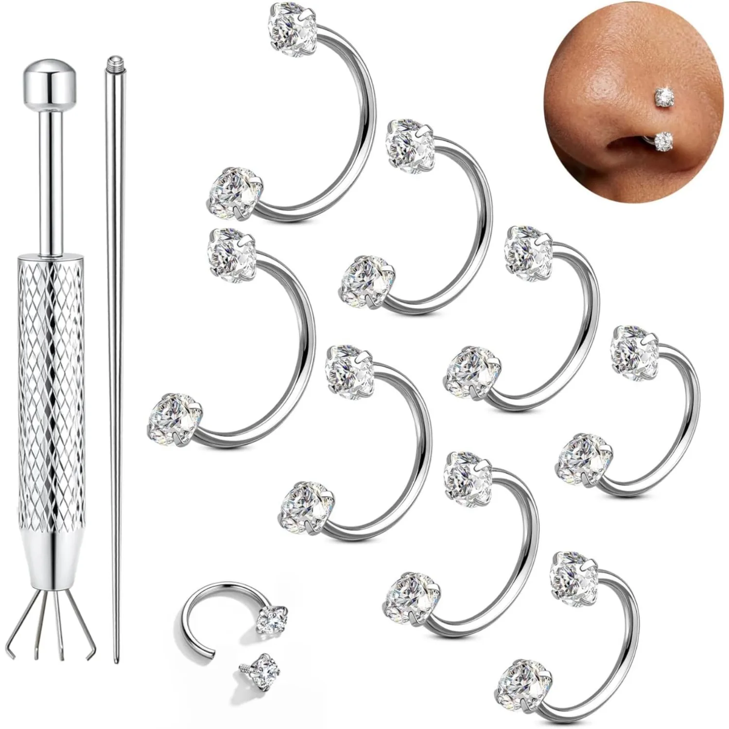 Bobisty 8 Stück Chirurgenstahl Hufeisen-Nasenring 7/8/10/12mm Septumring Knorpel Helix Tragus Ohrring Lippen-Ohr-Piercing-Schmuck