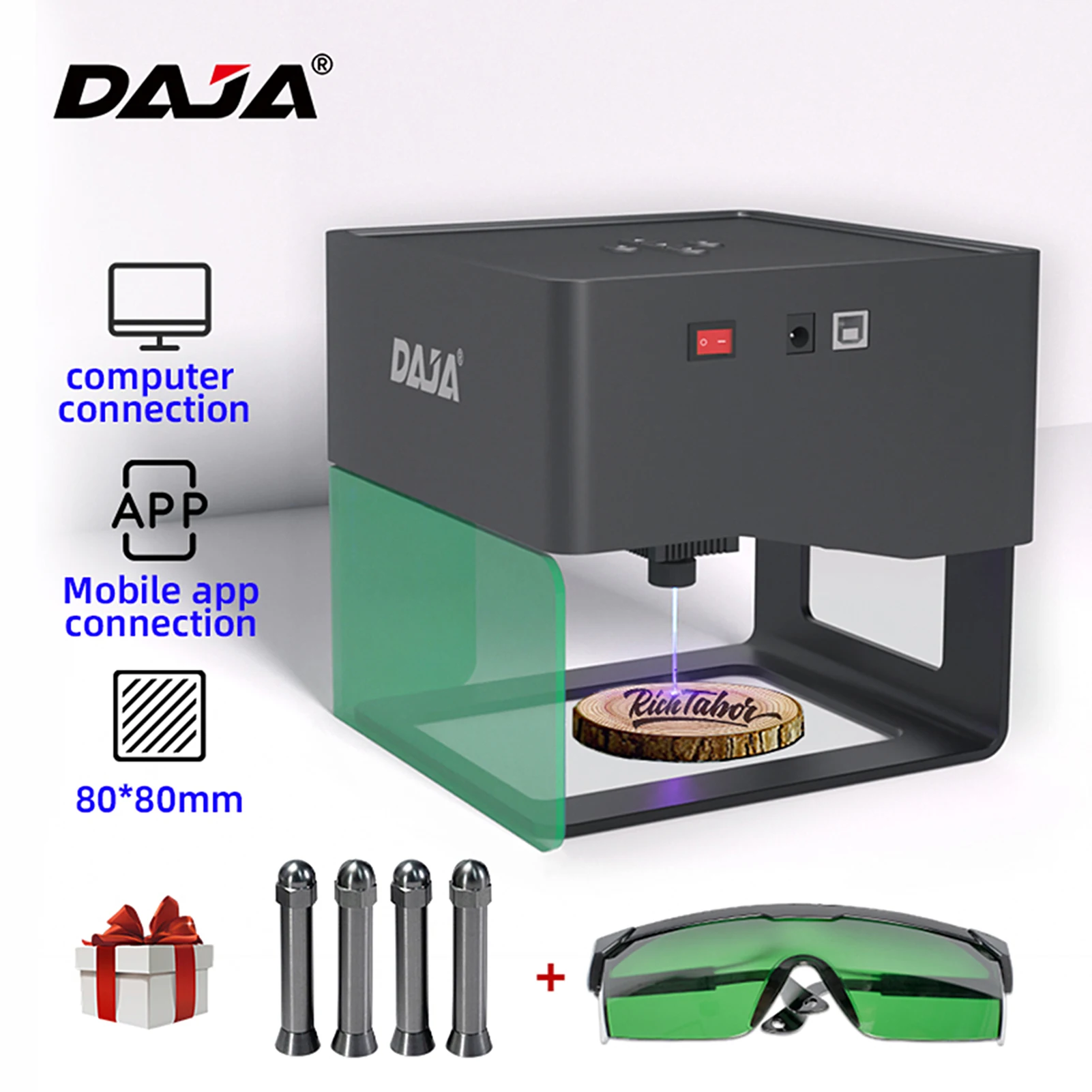 DAJA DJ6 Laser Engraver 80x80mm Carving Area 3W Laser Power APP Control Portable Engraving Marking Machine for DIY Logo Printer