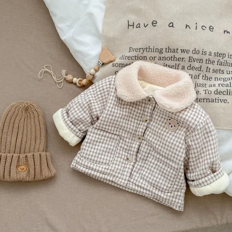 Korean Style Baby Clothes Winter New Fashion Plaid Cotton Padded Children Outerwear Toddler Boy Girl Warm Jacket Tops Ropa Bebe