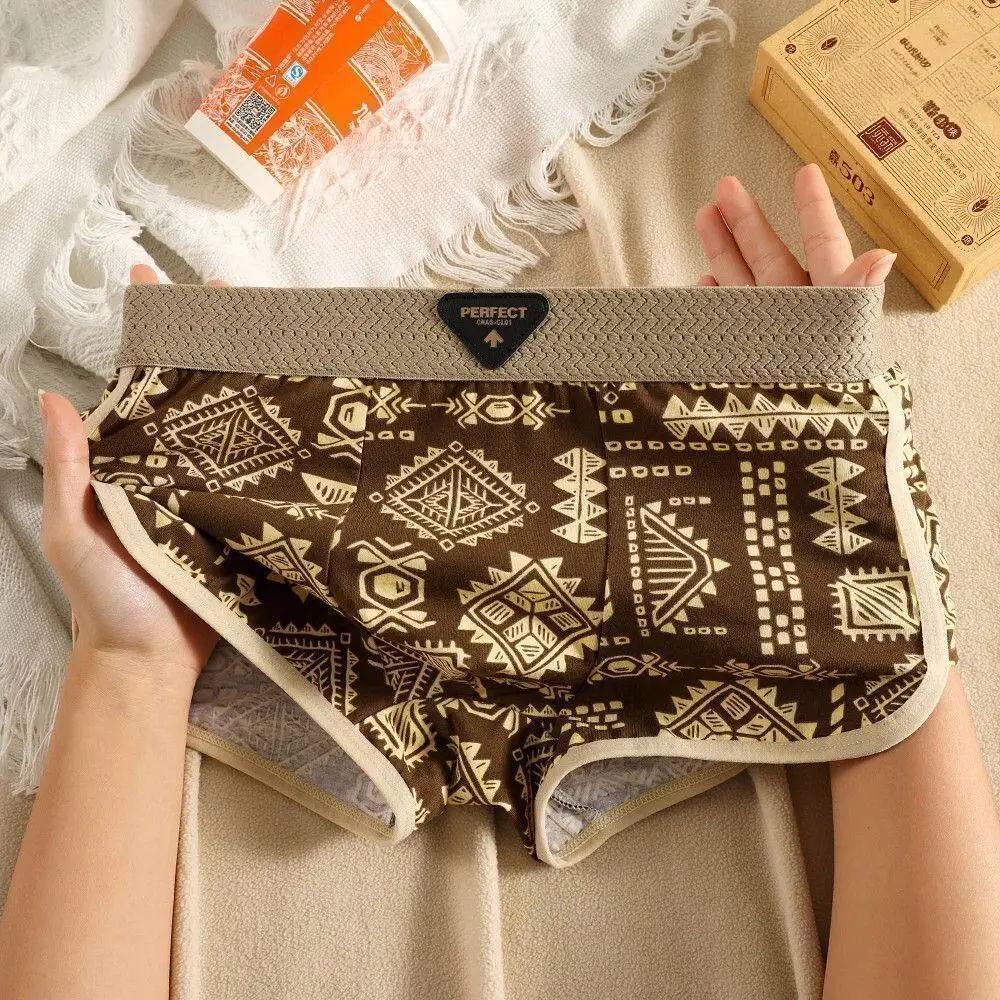 

American Retro Men's Cotton Underwear Breathable Comfortable Flat Angle Seamless Large Size Shorts Men's Briefs Home Clothes