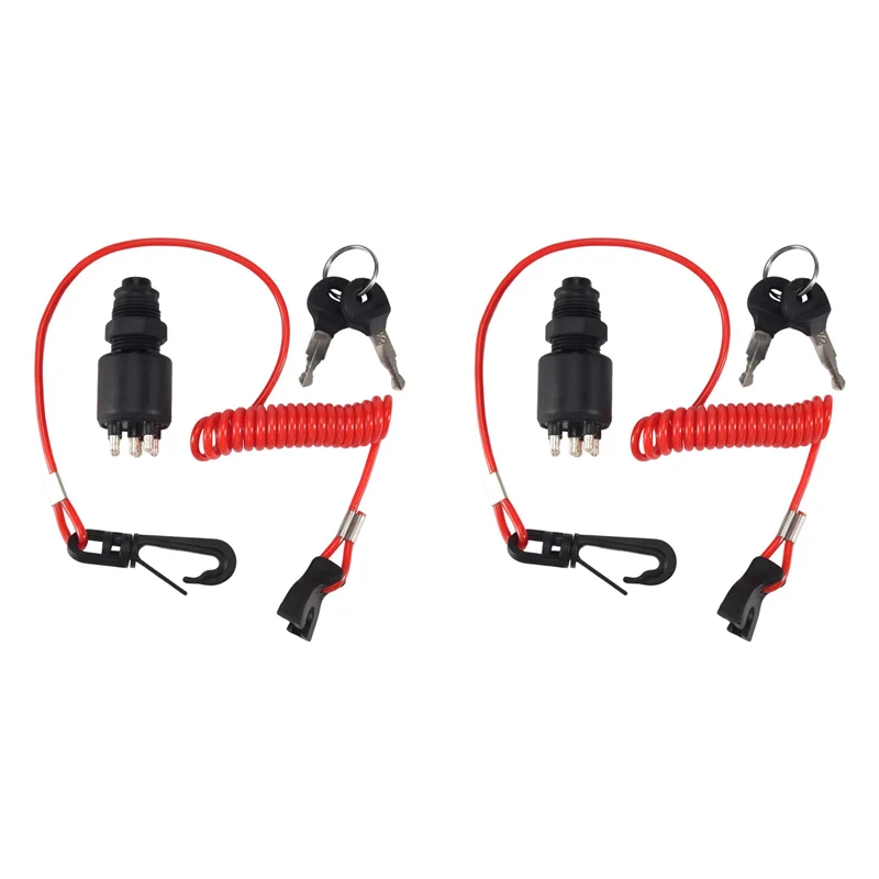 

2X ключ зажигания, предохранительный ремешок, замок в сборе для OMC BRP 1996 Up Johnson Evinrude 5005801 для Evinrude Johnson-AT36