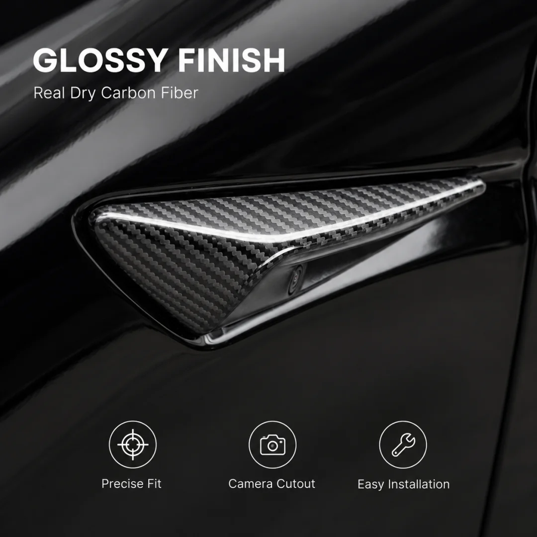 Real Dry Carbon Fiber Camera Cover Trim for Tesla Model 3 Highland 2024+ Front Side Camera Housing Glossy Matte Finish Pair