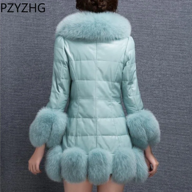 Imagem -02 - Jaqueta de Couro de Gola Falsa Raposa para Mulheres Cabolsa de Saia Cabolsa Branco Outwear de Pele Cabolsas de Inverno 2023