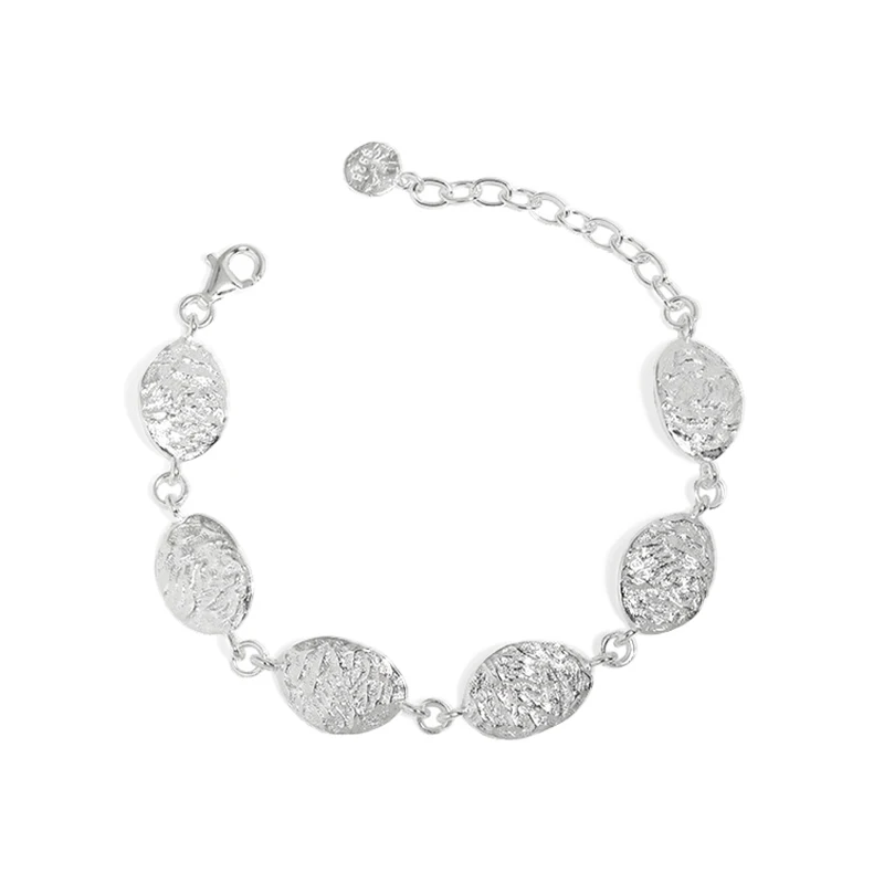 Texture Oval Disc Bracelet 925 Sterling Silver Vintage Textured Designs Oval Disc Link Bracelet