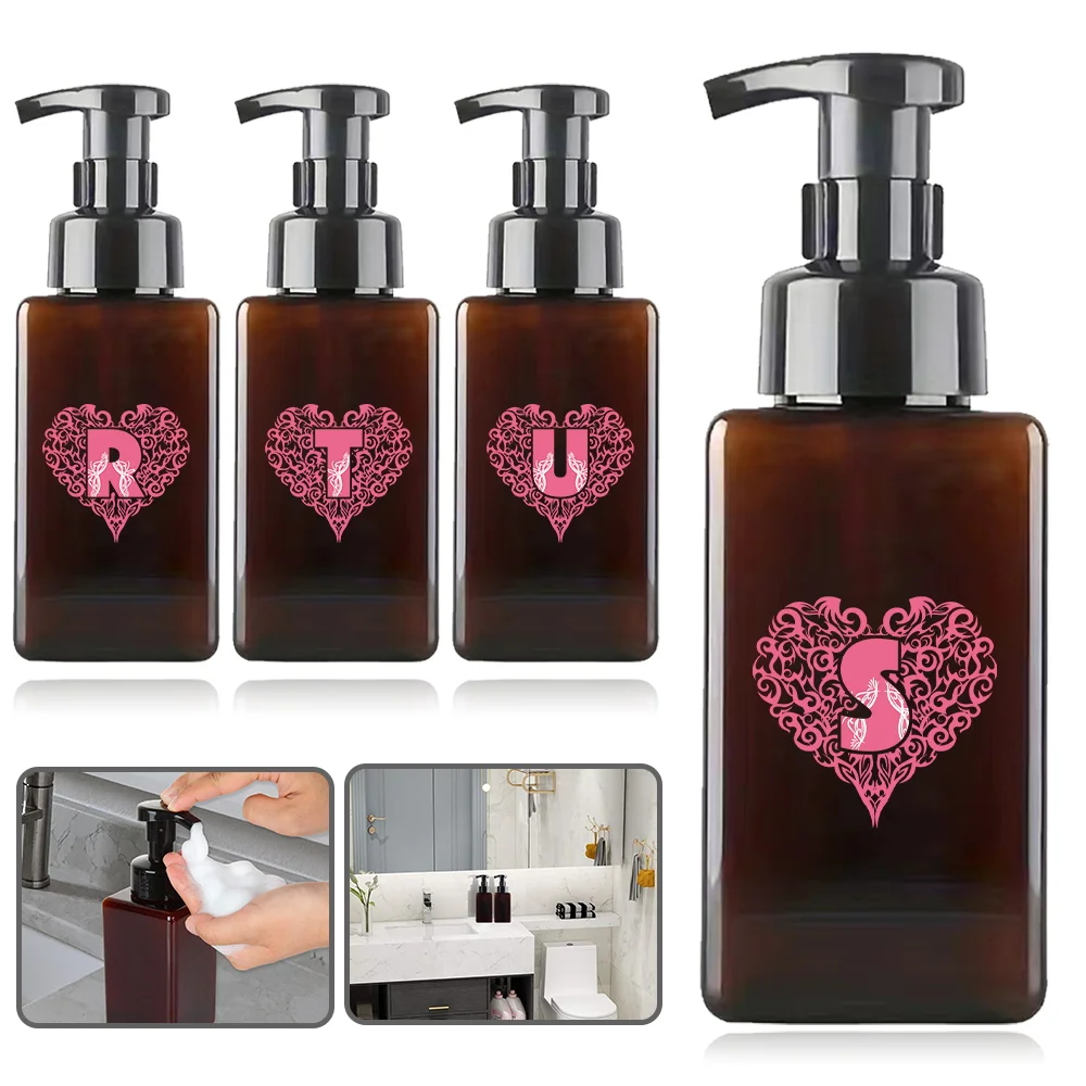 450ml Foam Pump Bottle Foaming Soap Dispenser Refillable Shampoo Body Wash Split Bottle For Travel And Home Love Letter Pattern