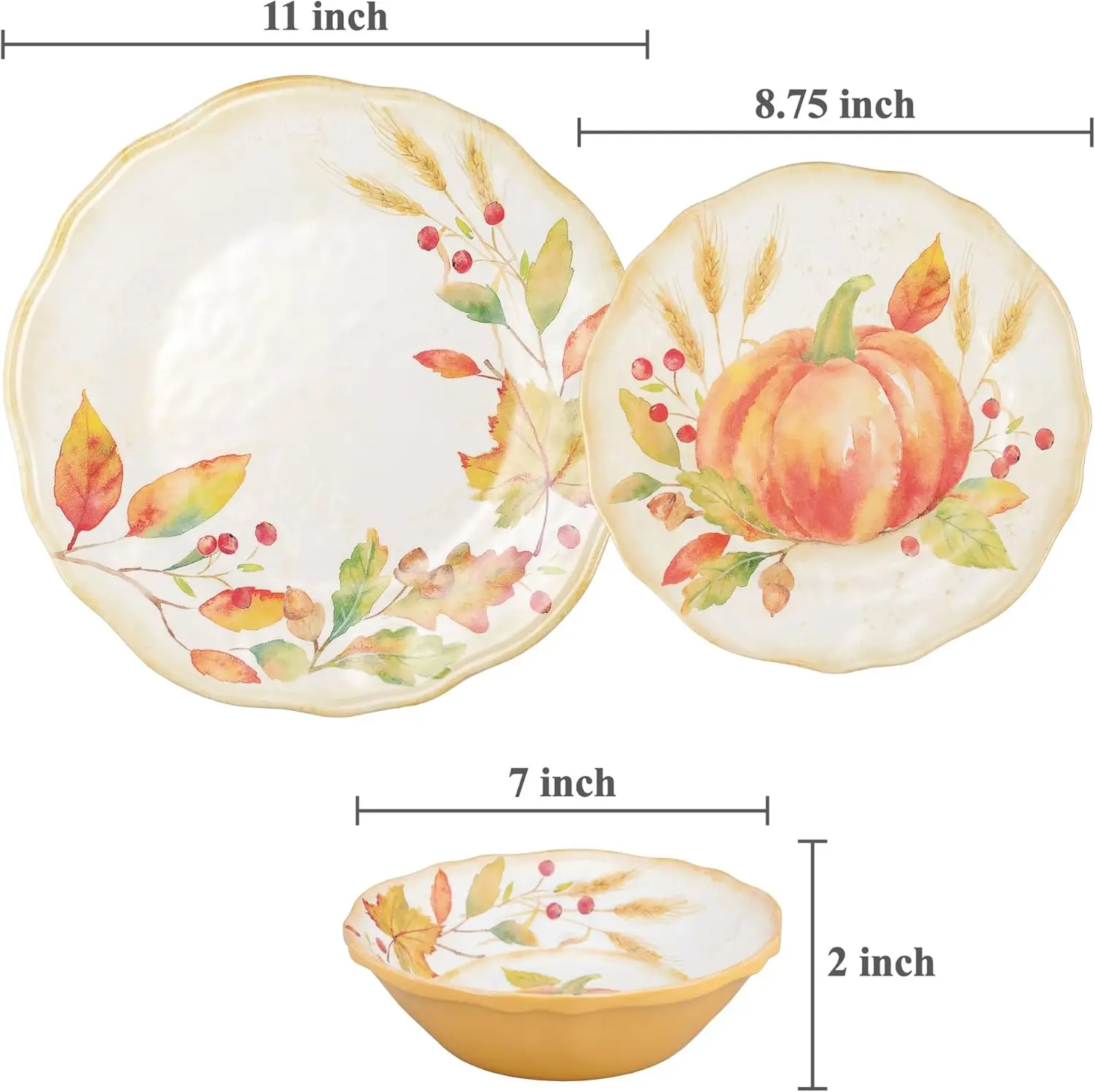 Ware 12-компонентные наборы столовой посуды из тыквы и меламина, набор уличной посуды, наборы тарелок и мисок, осенние украшения на День Благодарения, сервиз