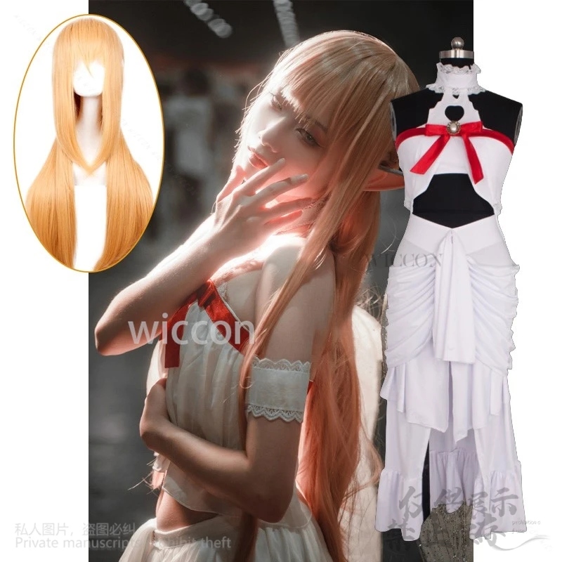 

Anime Sword Artt Online Yuuki Asuna Cosplay Costume SAO Alicization Yūki Asuna Wig White Dress Woman Sexy Kawaii Carnival Lolita