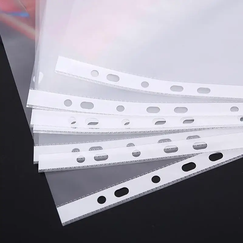 100pcs Ultra Thin A4 Plastic 11 Holes Loose Leaf Transparent Sheet Documents Protectors