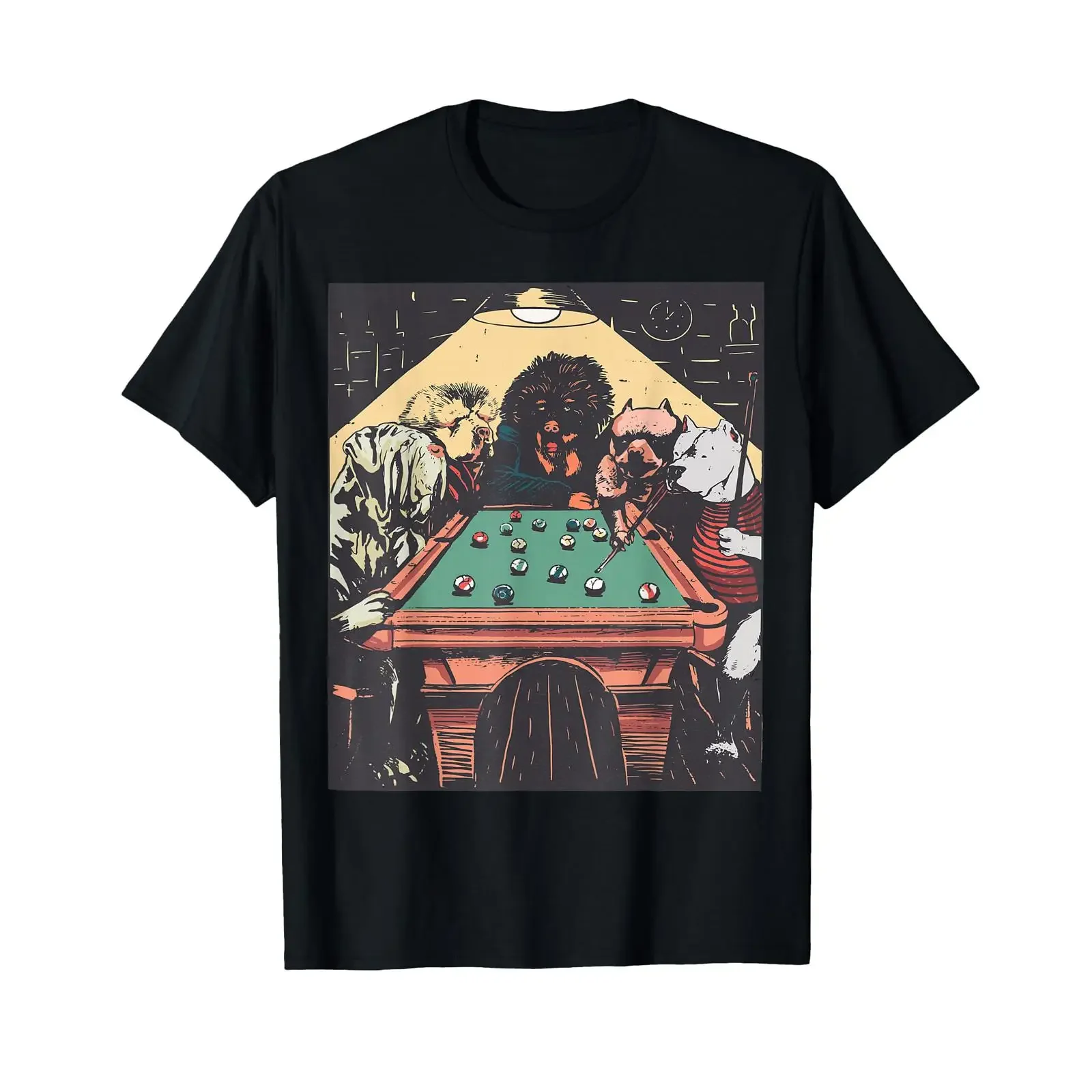 Game Night TIME Dogs ON Billiards Pool Table Shooting 8 Ball T Shirt vintage Washed Soft Stylish Versatile streetwear Slightly