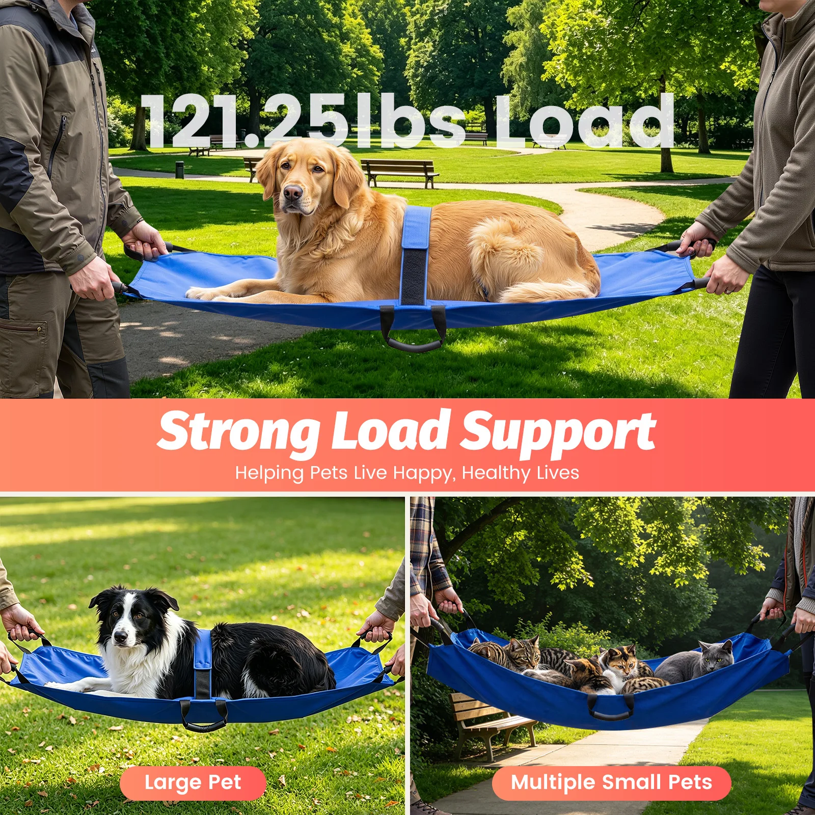 

Transport Stretcher for Dogs, Pet Folding Stretcher Emergency Animal Carrier with Safety Strap, Load Capacity 55kg /121.25lbs