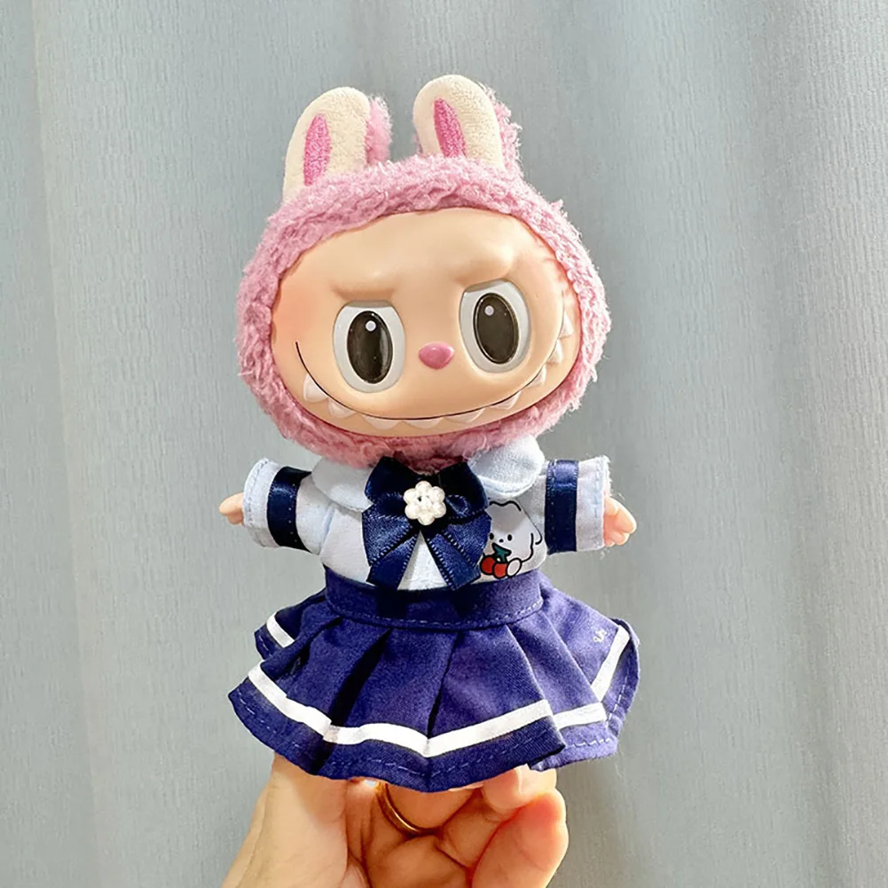 Mini Plush Doll Clothes, Outfit Acessórios para a Coreia Kpop Exo Labubu Idol Dolls, Suéter e Saia, Presente, 17cm