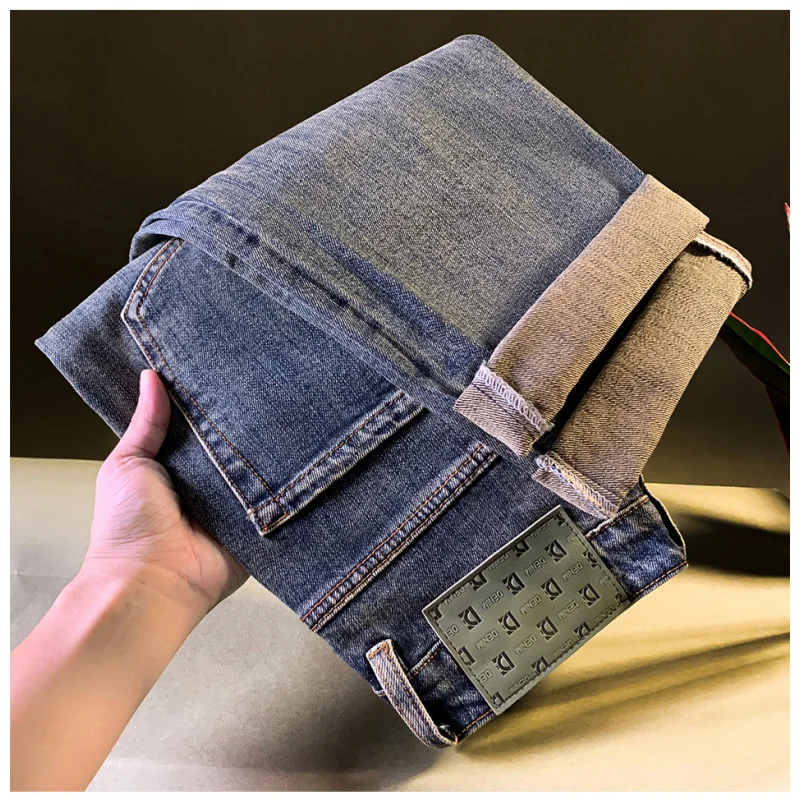 

Осень 925, модные мужские джинсы в корейском стиле, модные легкие роскошные свободные прямые брюки в стиле ретро, повседневные универсальные мужские брюки