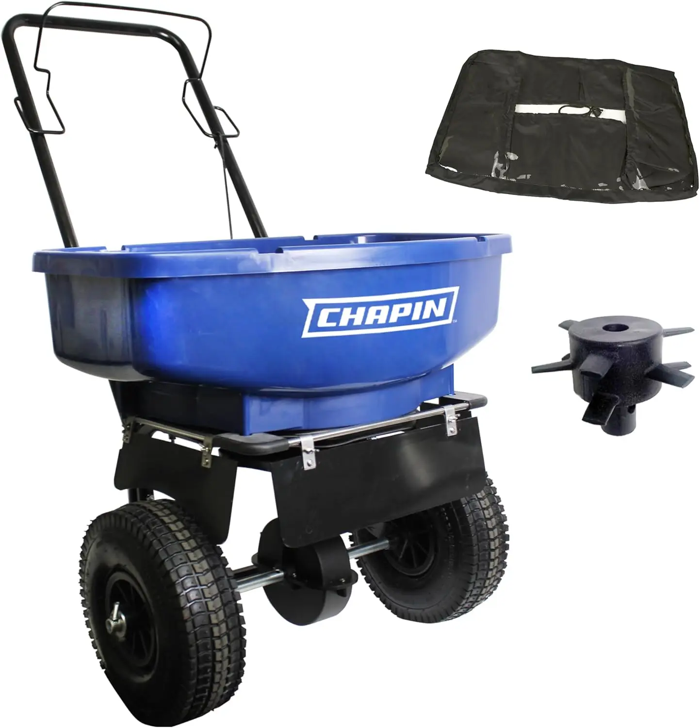 80LB Residential Salt Spreader, 80 lb, Blue，rust-resistant, weather-resistant, blue poly hopper is supported