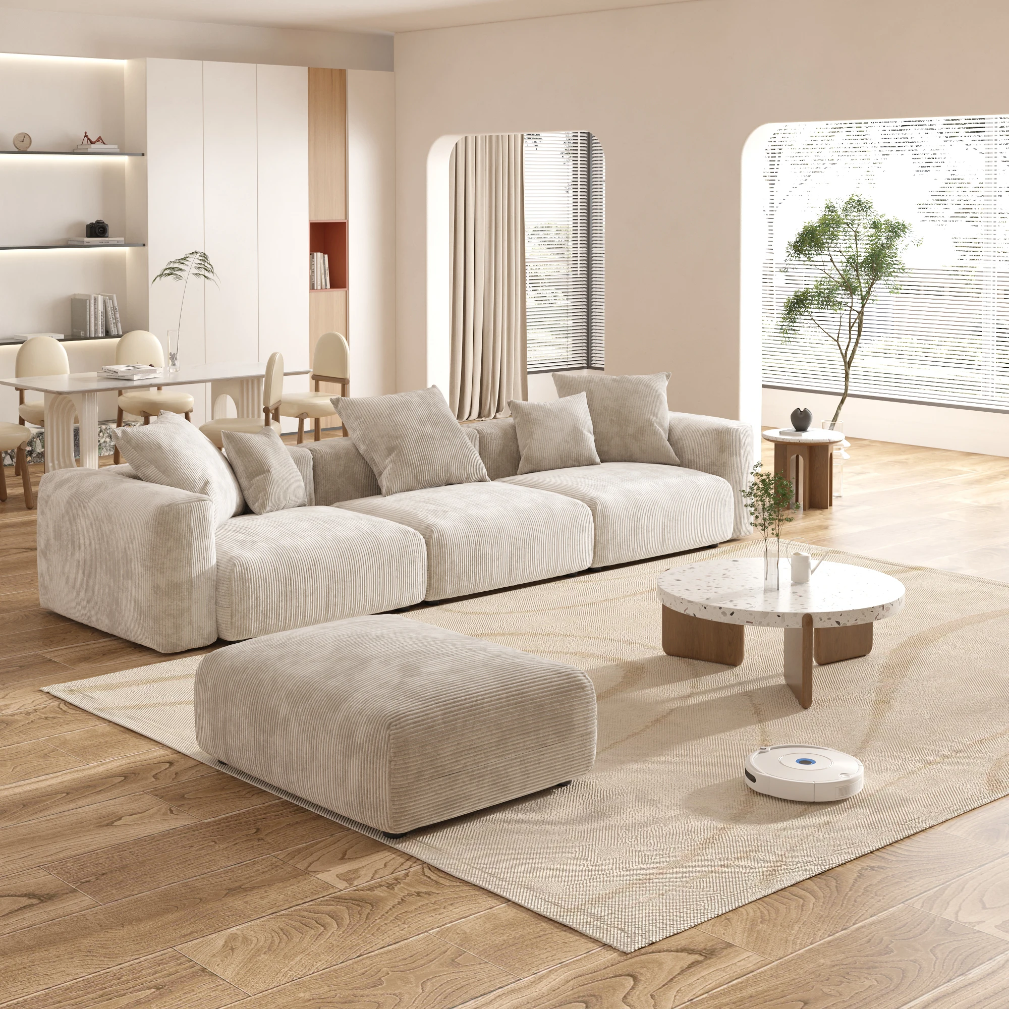 Sdorens 141.73 ''L شكل أريكة مقطعية سروال قصير أرائك قماش كبيرة الحجم 3 مقاعد أريكة مع 1 عثمانيين لمجموعة غرفة المعيشة #1