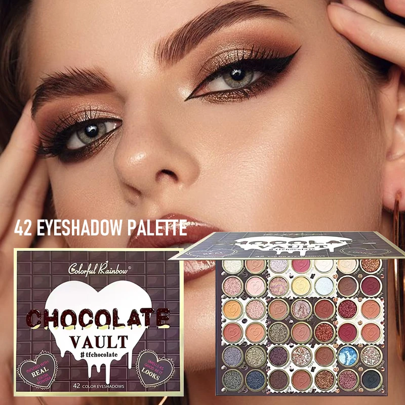 42色のチョコレートメイクアップパレット、ハート型、パール光沢＆マット仕上げ、デイリー＆パーティー、クリスマスギフトに最適なプレミアム仕上げ