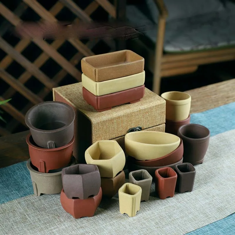 Chinese Style Purple Sand Small Flowerpot Mini Fleshy Green Moss Pot Ceramics Household Destop Home Decor Succulent Pot ZC526