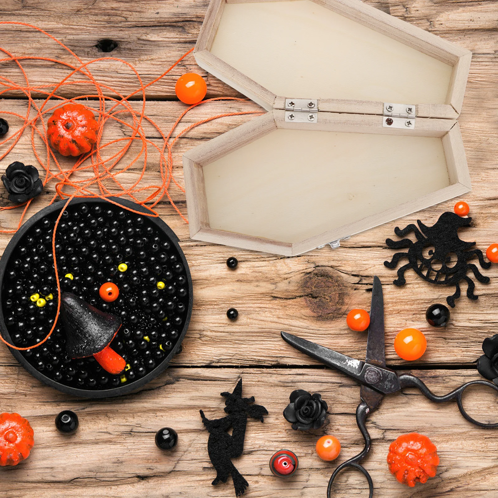 

1pc Wooden Coffin Candy Box Halloween Treat Storage Hexagonal Diy Craft Present Container Small Coffin Shaped Earring Holder