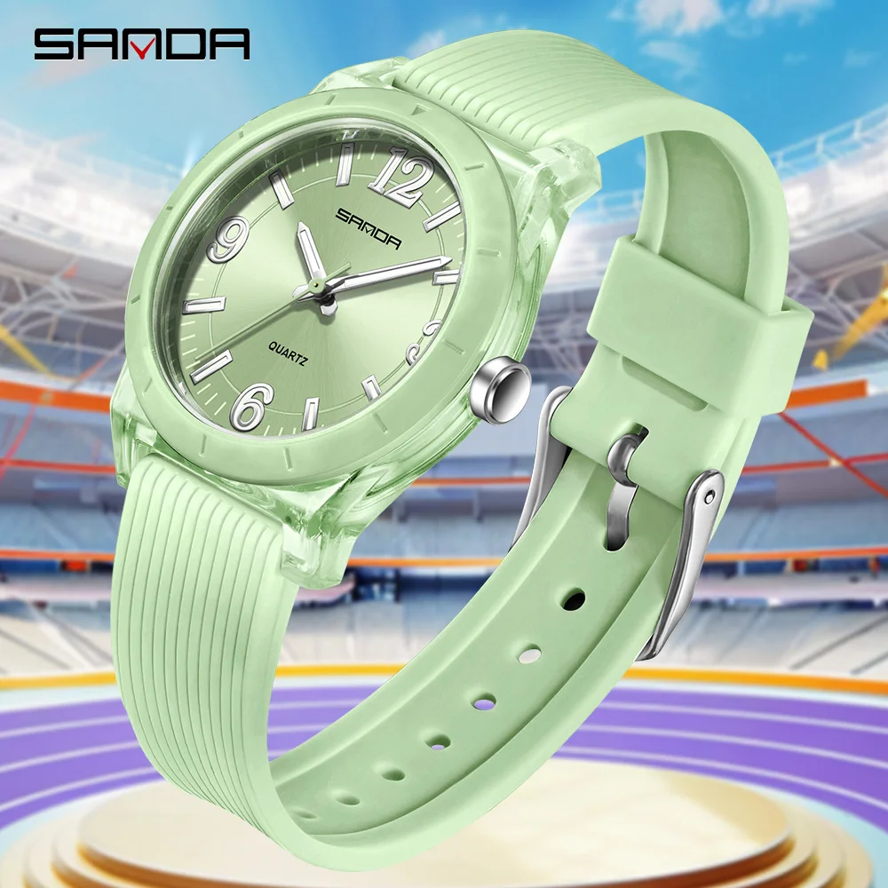 SANDA العلامة التجارية الجديدة 6277 حافظة شفافة للأطفال ساعة كوارتز عالية الجودة مقاوم للماء مضيئة الأيدي طالب الساعات الرياضية