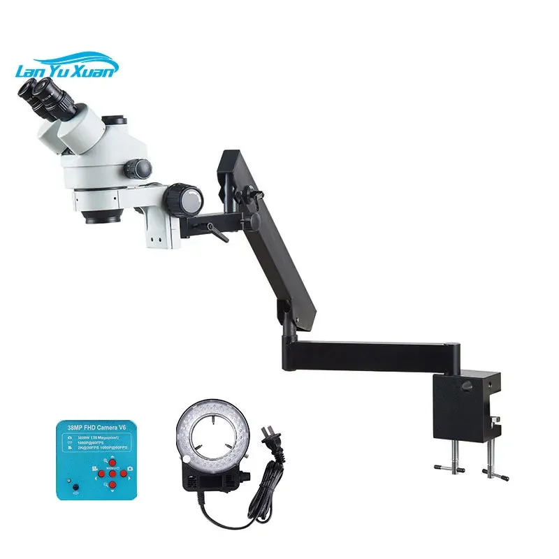 New Design 7X-45X Hd 38Mp  Led Ring Light Phone Repairing Stereo Microscope Trinoculer