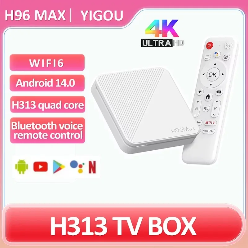 Android 14.0 H96 Max H313 TV Box Allwinner Quad Core 4K HDR Wifi6 Suitable for 4K HDR 2.4G 5G wifi6 8GB 16GB HD Google Player