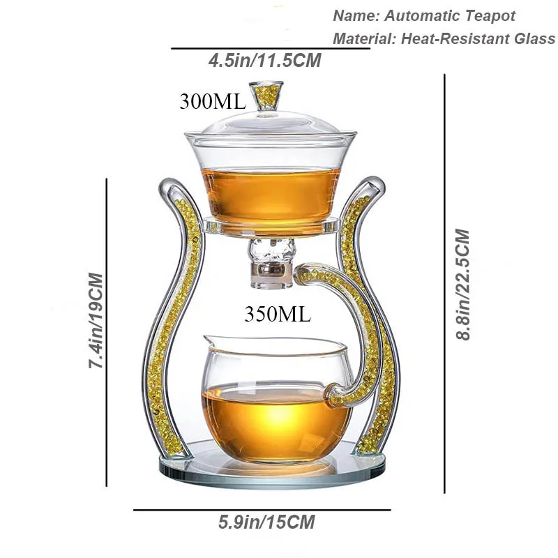 Crystal Glass Teapot Set Glass Automatic Lazy Tea Set Heater Magnetic Rotating Cover Kung Fu Heat-Resistant Teapot 6 Cups