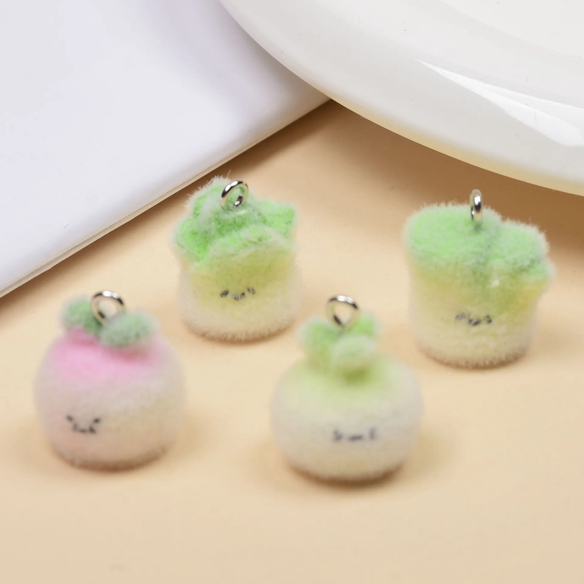 

20pcs 3D Flocking Resin Fruit Vegetables Cartoon Animal Charms For Keychain Necklace Earrings Making DIY Jewelry Accessories
