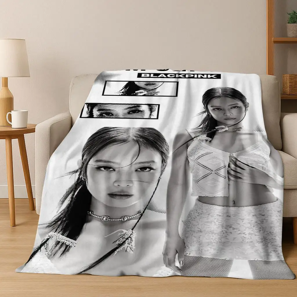ثلاثية الأبعاد جيني كيم Kpop B-أسود الوردي المغني ستار الفانيلا بطانية لينة رمي بطانية للسرير غرفة نوم غرفة المعيشة السفر نزهة هدية #3