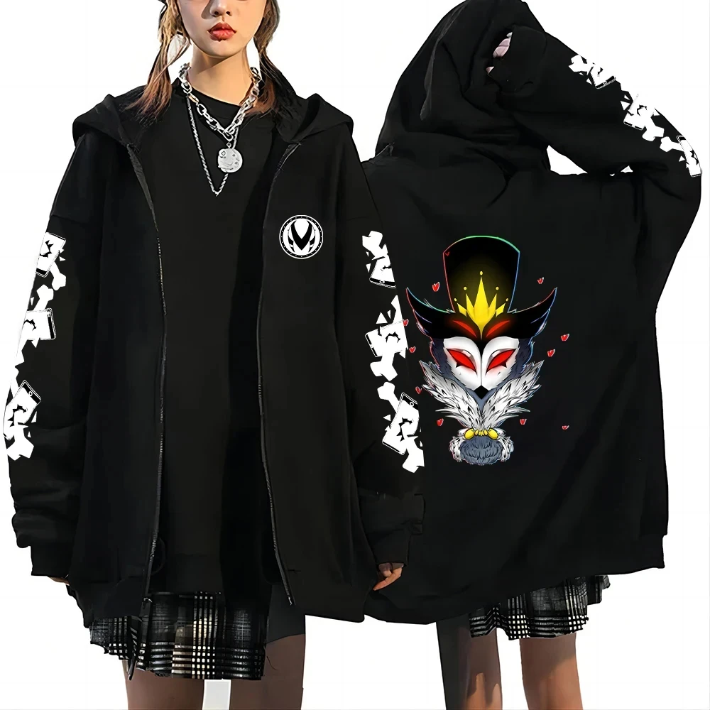 Helluva Boss Hooded Zipper Shirt Y2k Aesthetic Anime Unisex Loose Sweatshirt Hip Hop Street Style Large Tops Spring And Autumn