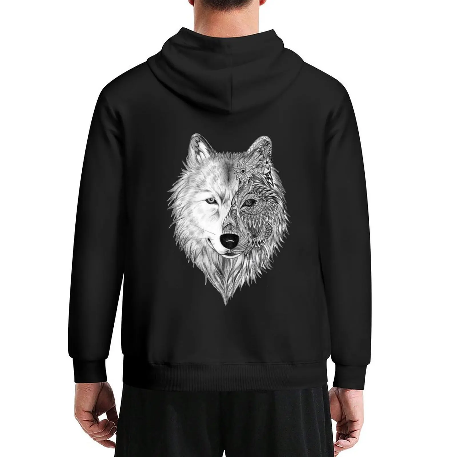 

Wolf Face, Half Geometric,WOLF MOONLIGHT Hoodie autumn new products men's clothes graphic t shirts men hoodies for men