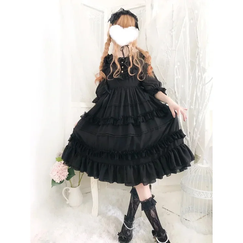 

Цияпонское летнее милое платье Лолиты, винтажное милое викторианское платье с высокой талией, кавайное платье для девочек, готическая Лолита, оп Лоли, косплей 2025