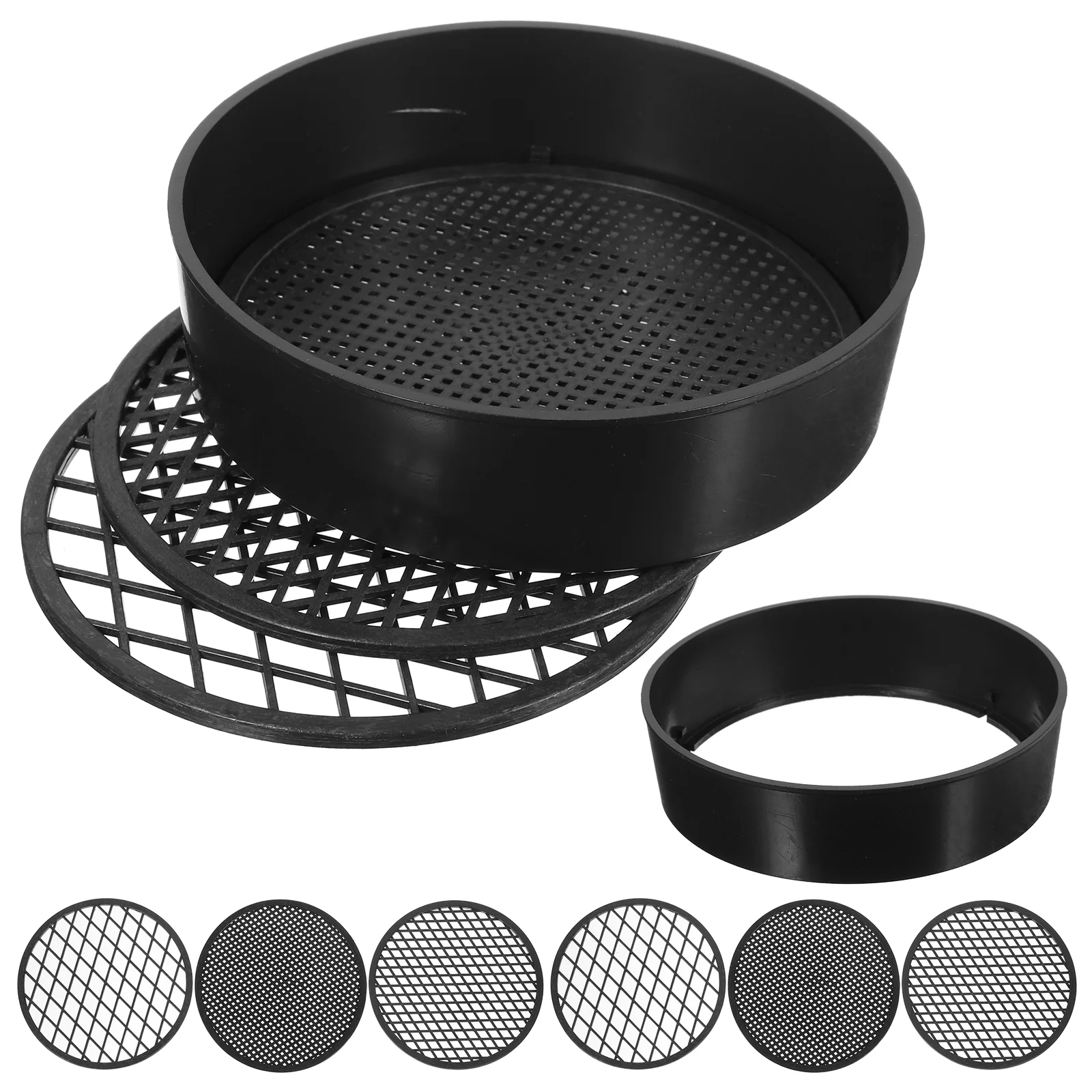 12Pcs Soil Sieve Set Gardening Sifter Plastic Handheld Screen Tool Reusable Lightweight Black For Sand Stone Sifting Pan