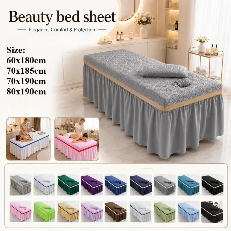 60/70/80cm Beauty Salon Bed Cover Skin-friendly Comfort Cotton Fitted Bed Sheet Skirt For SPA Massage Therapy Bed With Holes
