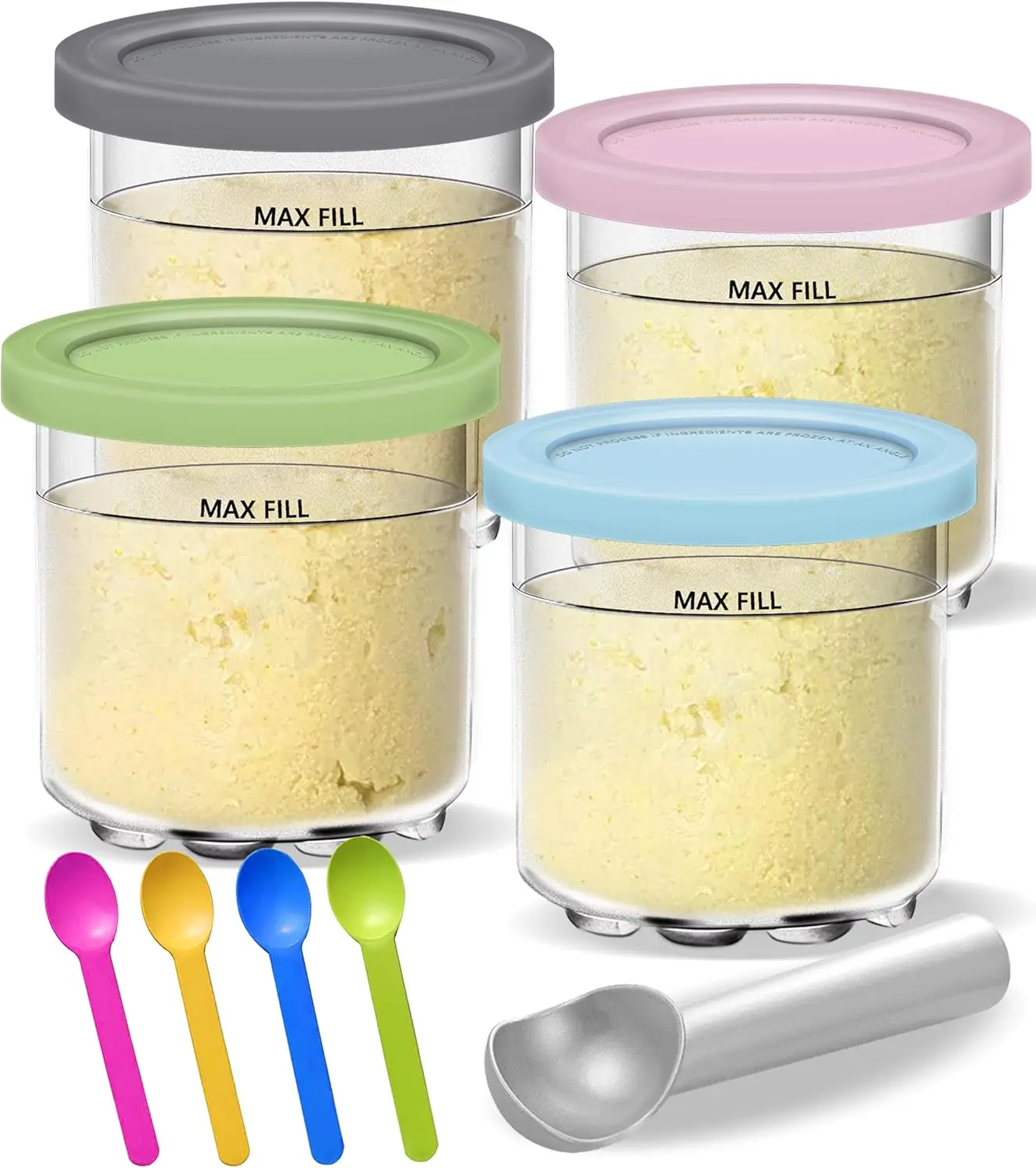 4 Stück Eiscreme-Pints-Becher für NINJA-CREAMI NC300s-Serie, Eiscreme-Maker, Ersatz-Vorratsglas mit Verschlussdeckel