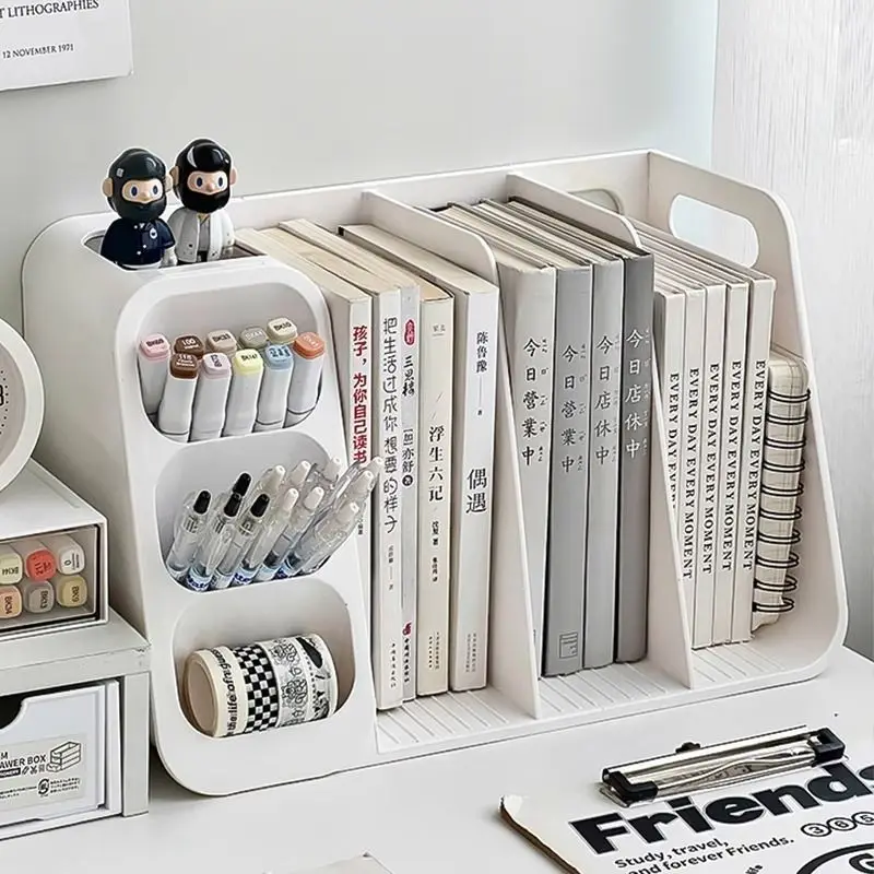 Bookstand Large Capacity Desktop Storage Box Student Books Stationery Separate Storage Rack Office Document Shelf